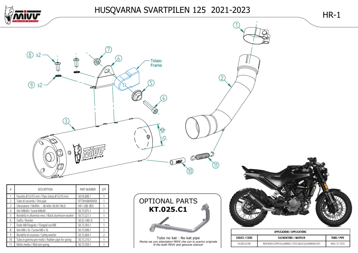MIVV HR-1 Auspuff schwarz passend für HUSQVARNA SVARTPILEN 125 2021-2023
