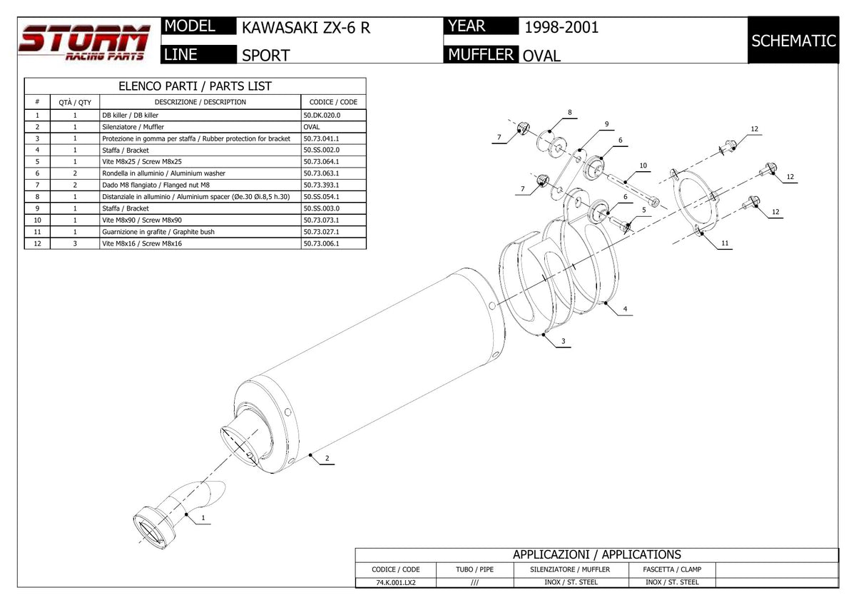 STORM OVAL Auspuff passend für Kawasaki ZX-6R 1998-2001