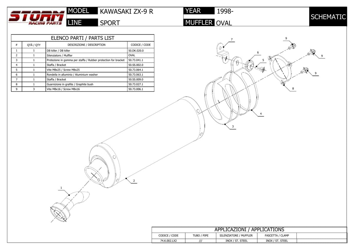 STORM OVAL Auspuff passend für Kawasaki ZX-9R 1998-2003
