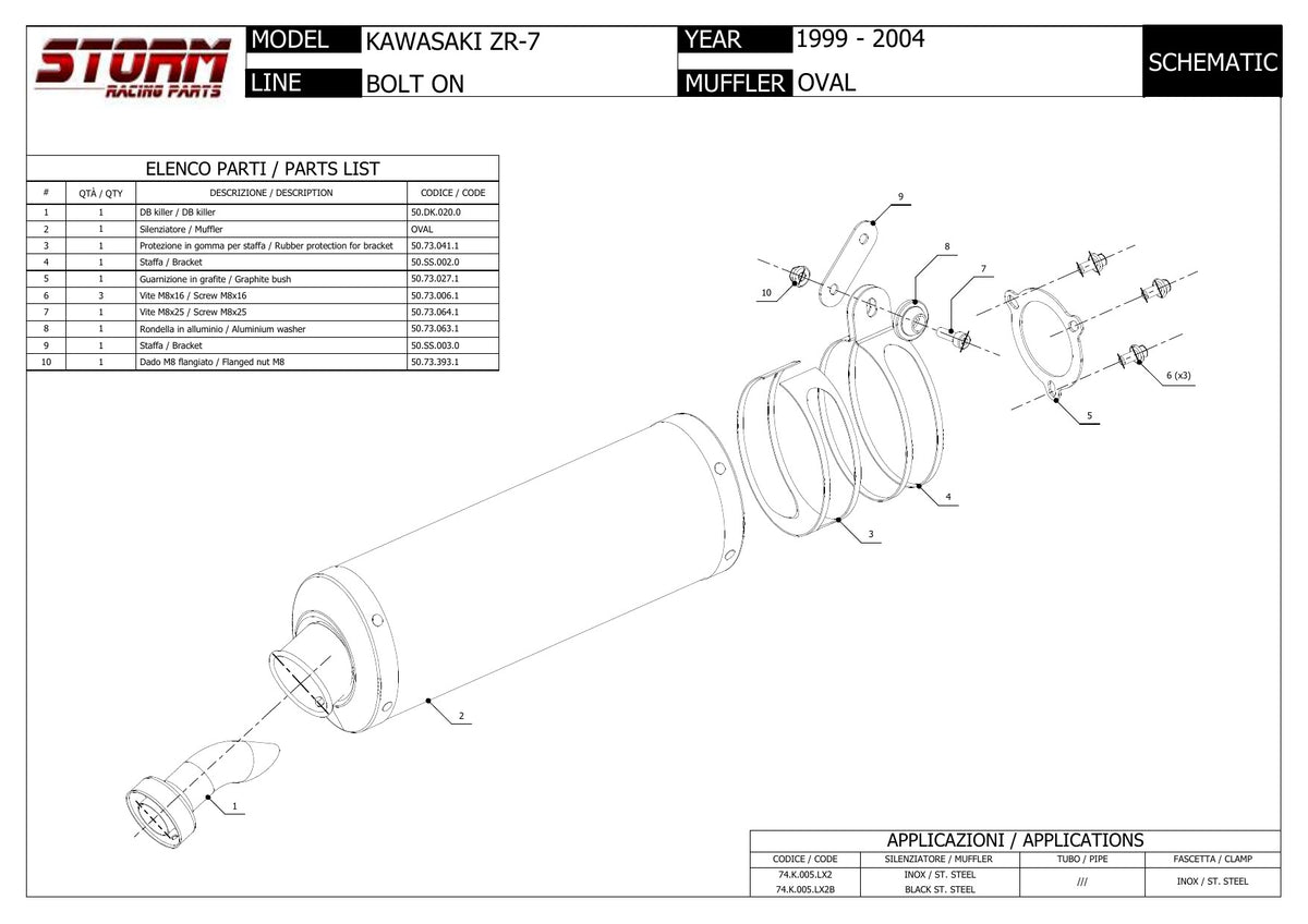 STORM OVAL Auspuff passend für KAWASAKI ZR-7 1999-2004