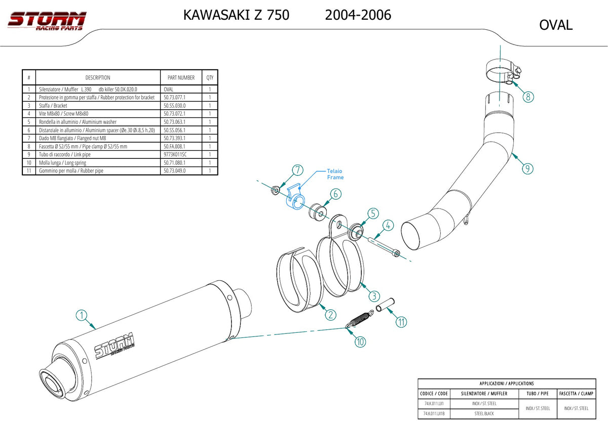 STORM OVAL Auspuff schwarz passend für Kawasaki Z 750 2004-2006