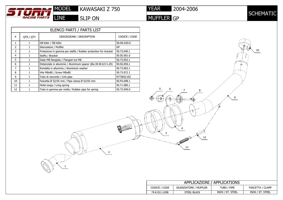 STORM GP Auspuff schwarz passend für Kawasaki Z 750 2004-2006