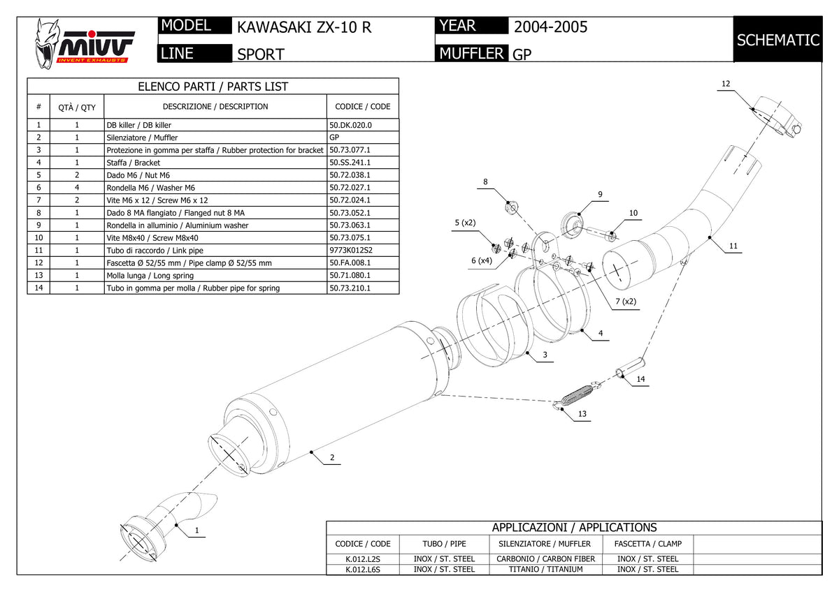 MIVV GP Auspuff Carbon passend für Kawasaki ZX-10R 2004-2005