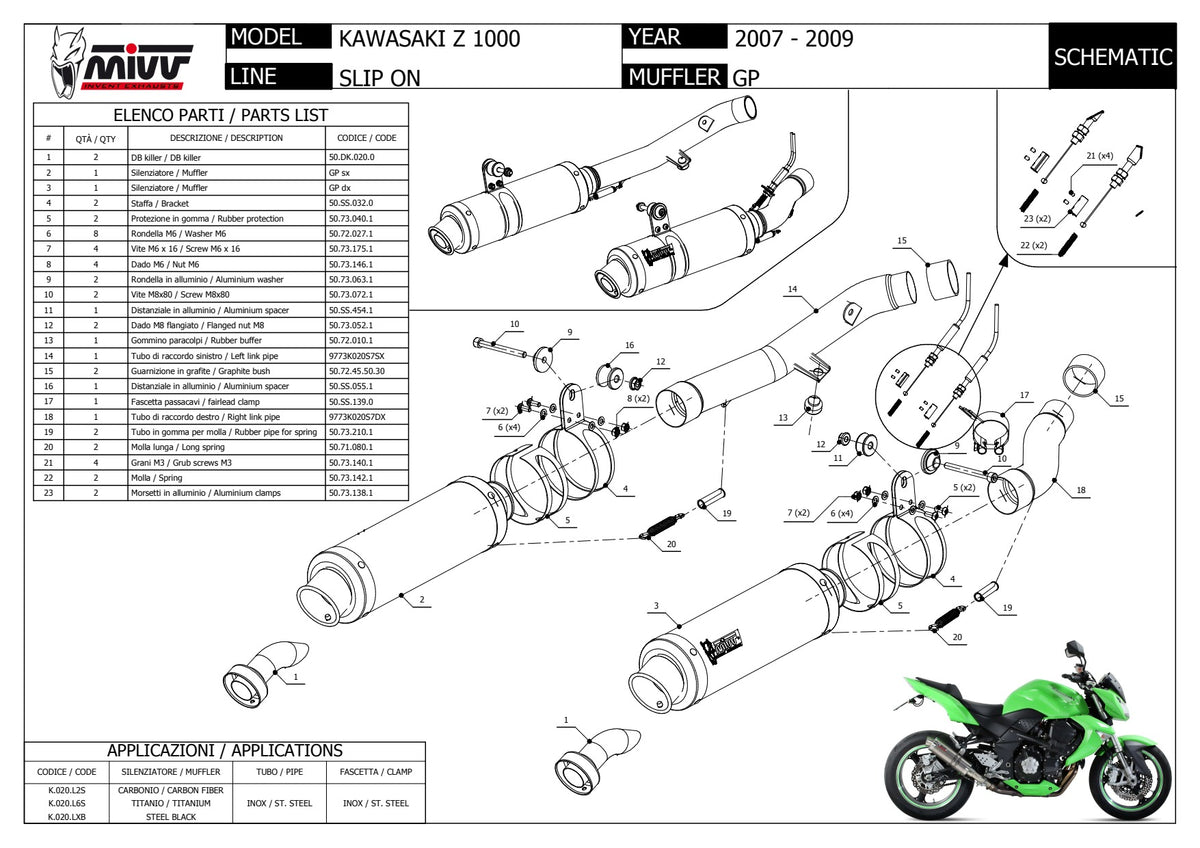 MIVV GP Auspuff Carbon passend für Kawasaki Z 1000 2007-2009