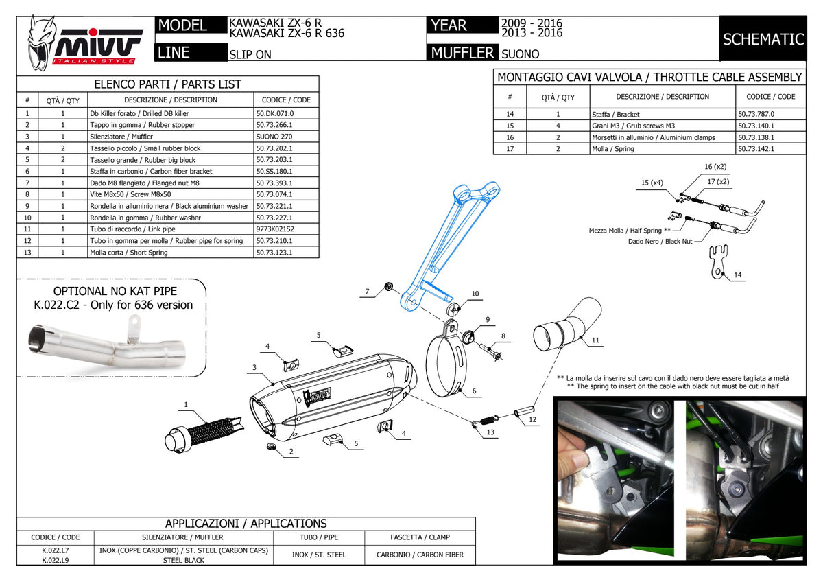 MIVV Suono Auspuff schwarz passend für Kawasaki ZX-6R 2009-2016