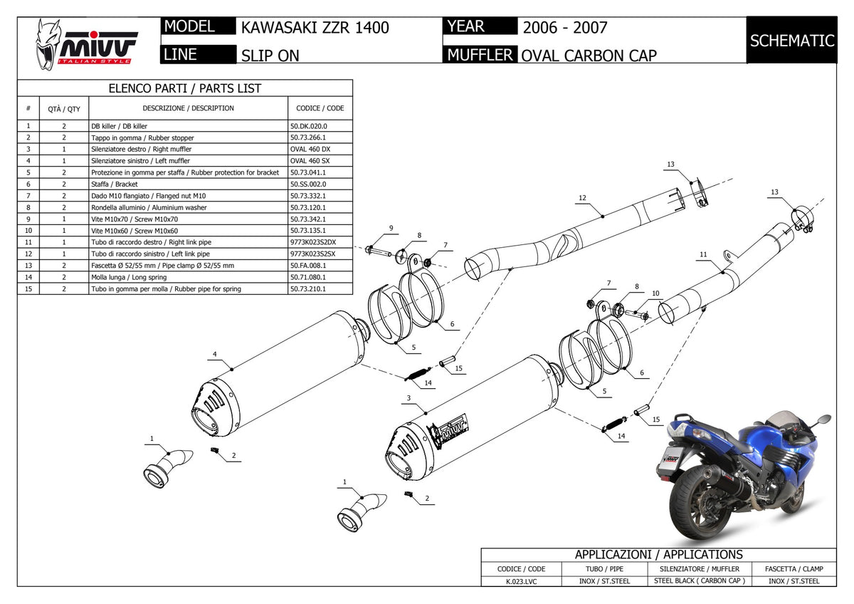 MIVV Oval Auspuff schwarz passend für KAWASAKI ZZR 1400 06-07