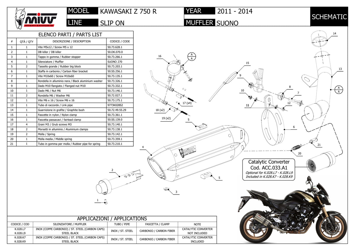 MIVV Suono Auspuff schwarz passend für Kawasaki Z 750 R 2011-2014