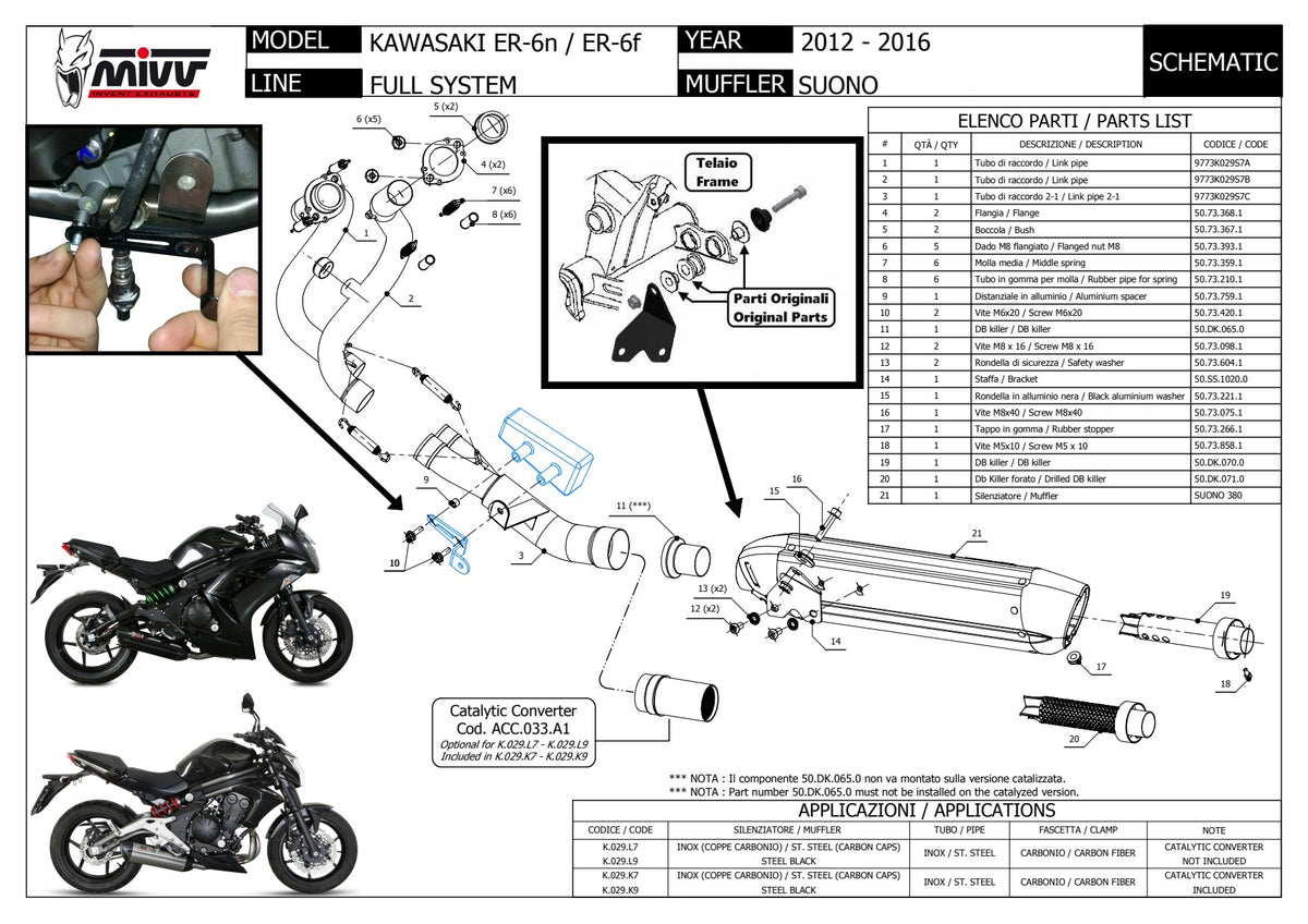 MIVV Suono Auspuff Komplettanlage passend für Kawasaki ER 6 N / F 2012-2016