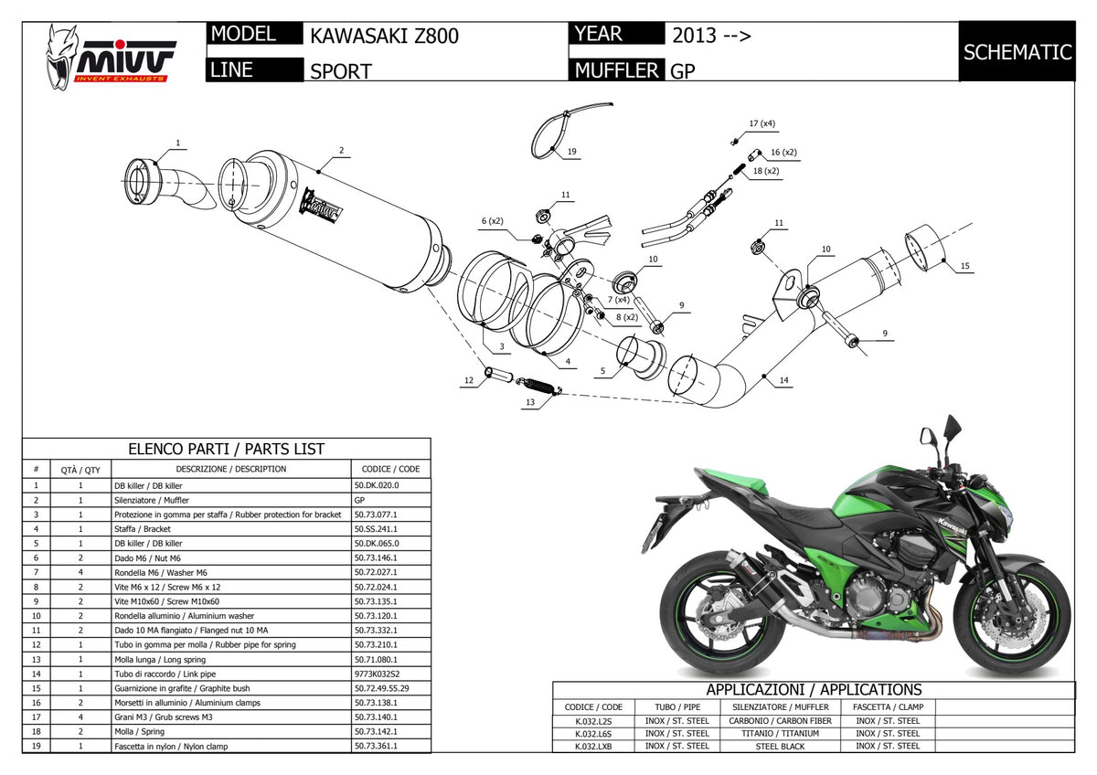 MIVV GP Auspuff schwarz passend für Kawasaki Z800 2013-2016