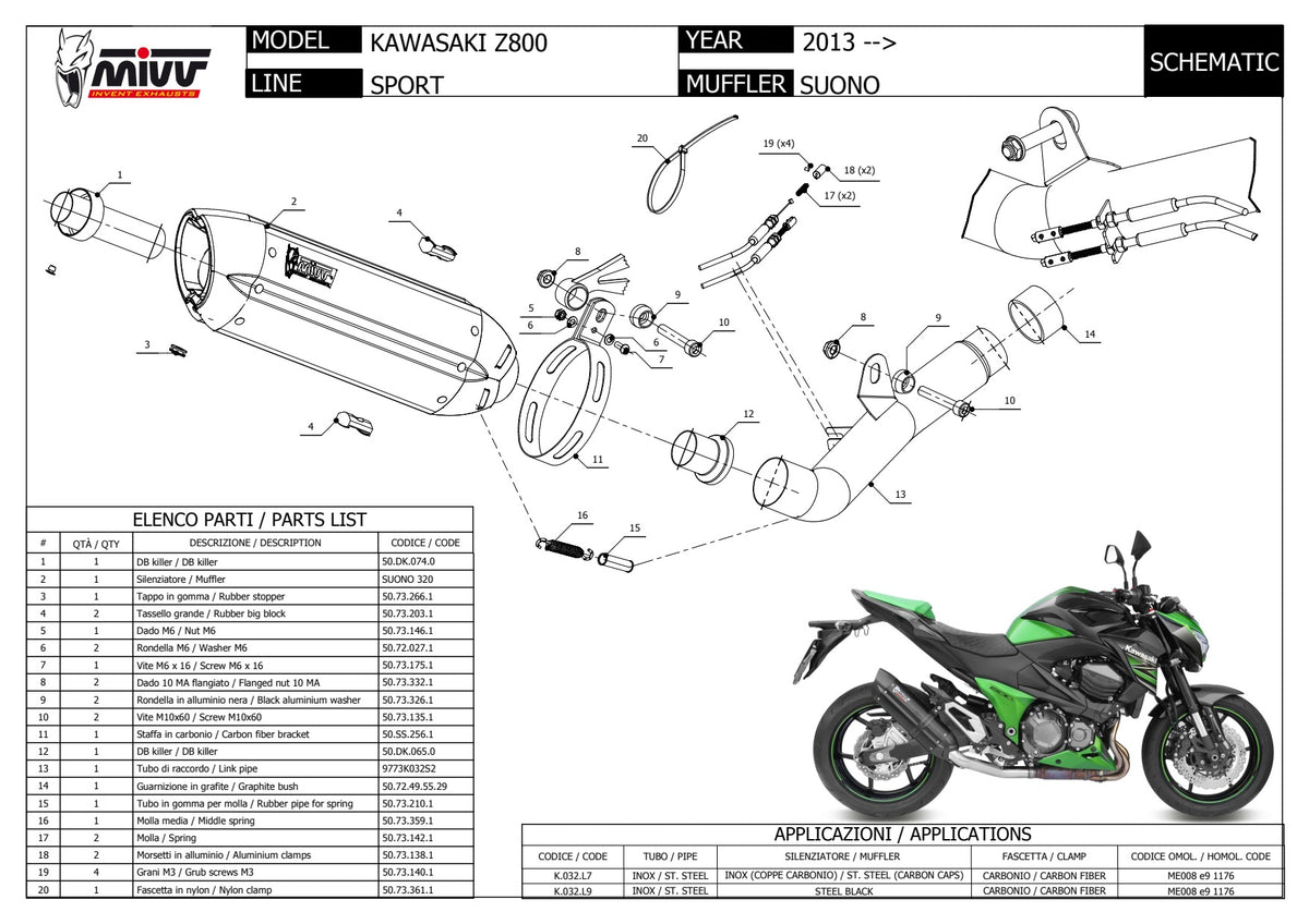 MIVV Suono Auspuff schwarz passend für Kawasaki Z800 2013-2016