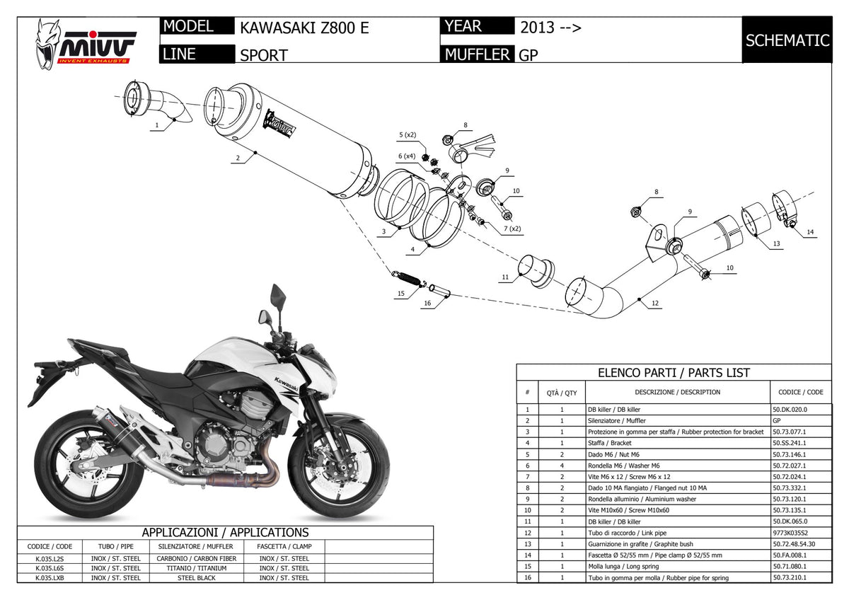 MIVV GP Auspuff schwarz passend für Kawasaski Z 800 E 2013-2016