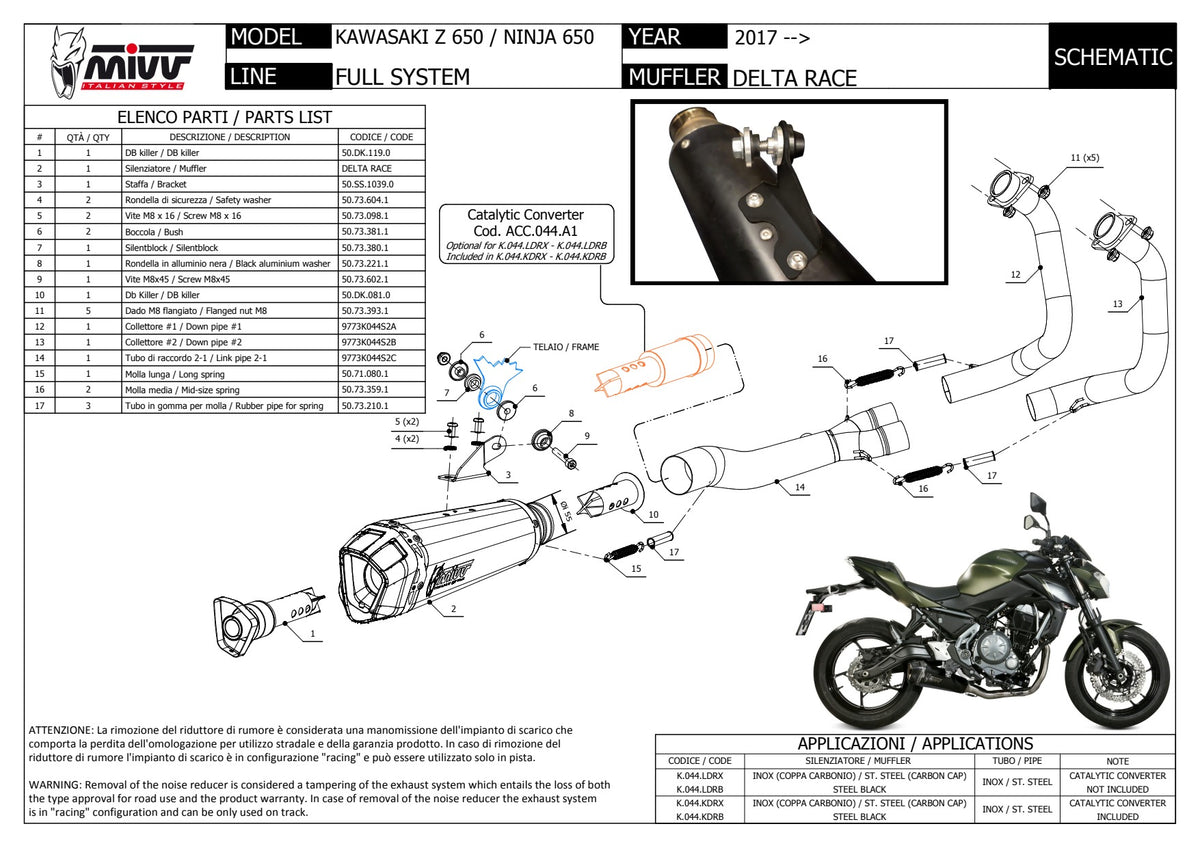 MIVV Delta Race Auspuff silber passend für KAWASAKI NINJA 650 2017-2023