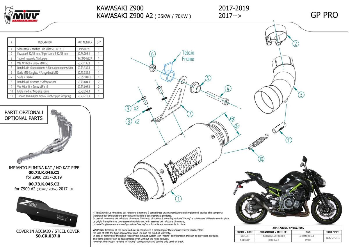 MIVV GPpro Auspuff Carbon passend für Kawasaki Z 900 2017-2019 / Z 900 A2 -2026
