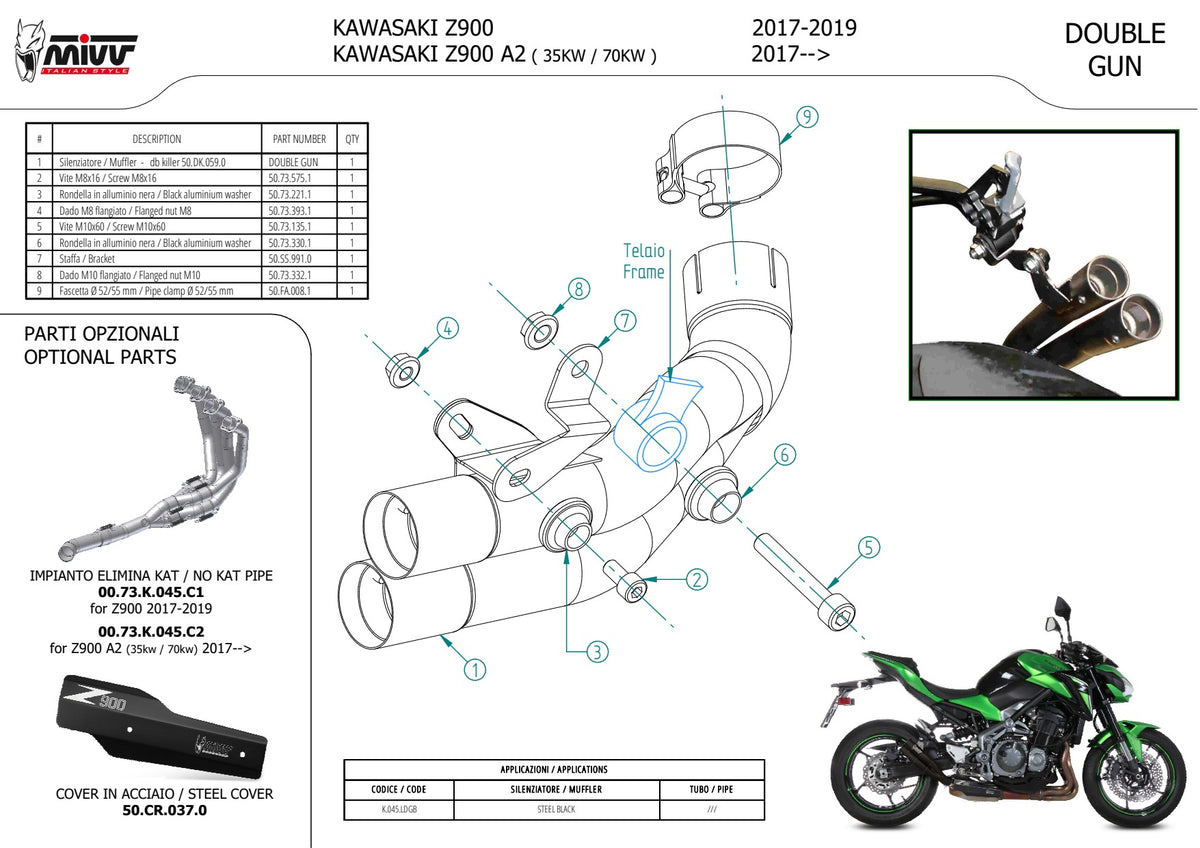 MIVV Double Gun Auspuff schwarz passend für KAWASAKI Z900 A2 2017-2026