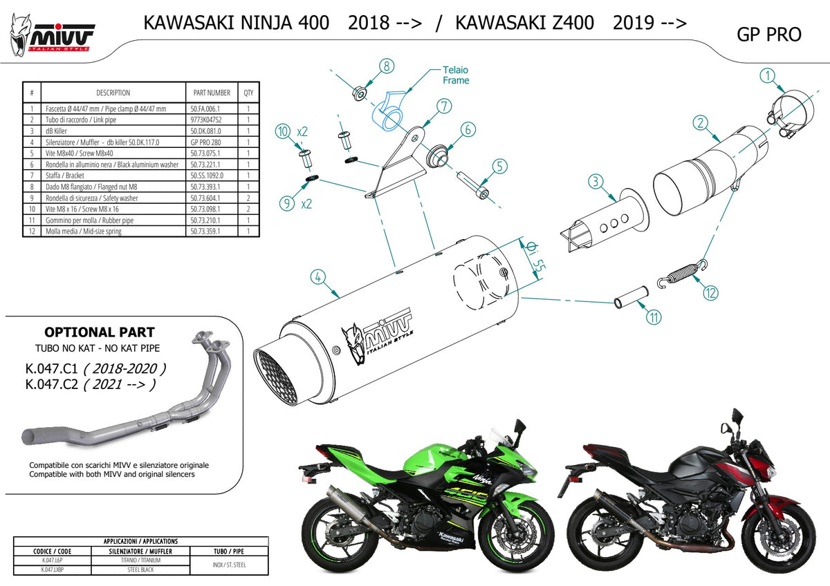 MIVV GPpro Auspuff schwarz passend für KAWASAKI NINJA 400 2018-2023