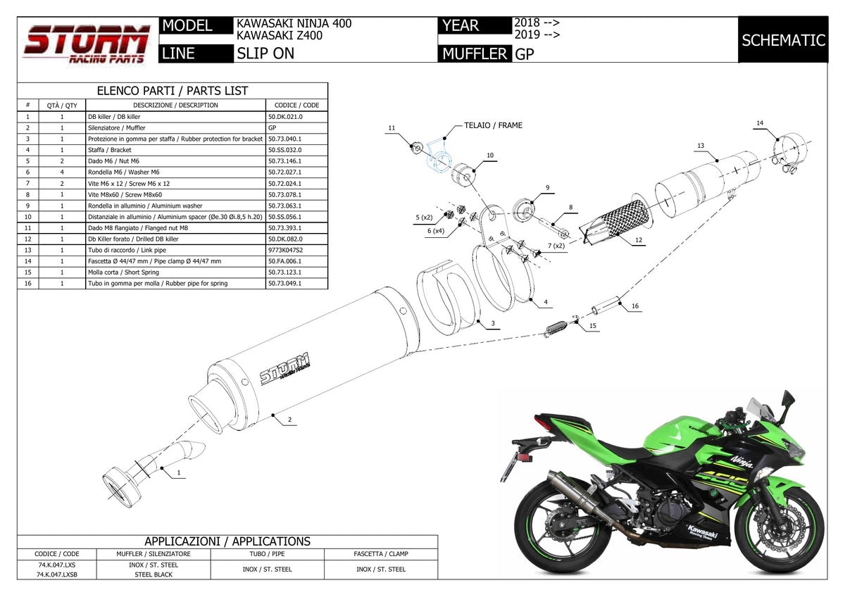 STORM GP Auspuff schwarz passend für KAWASAKI Ninja 400, Z 400 -23