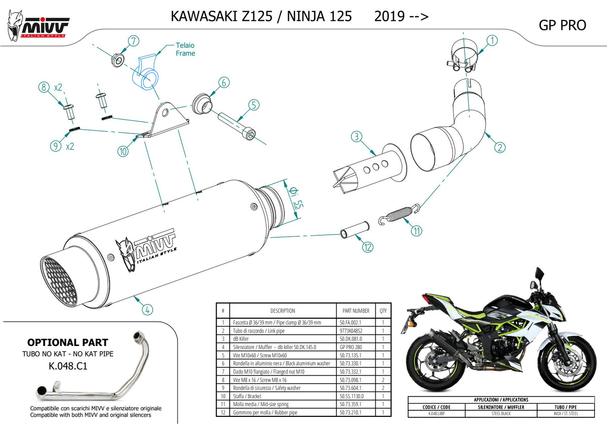 MIVV GPpro Auspuff schwarz passend für KAWASAKI NINJA 125 2019-2024