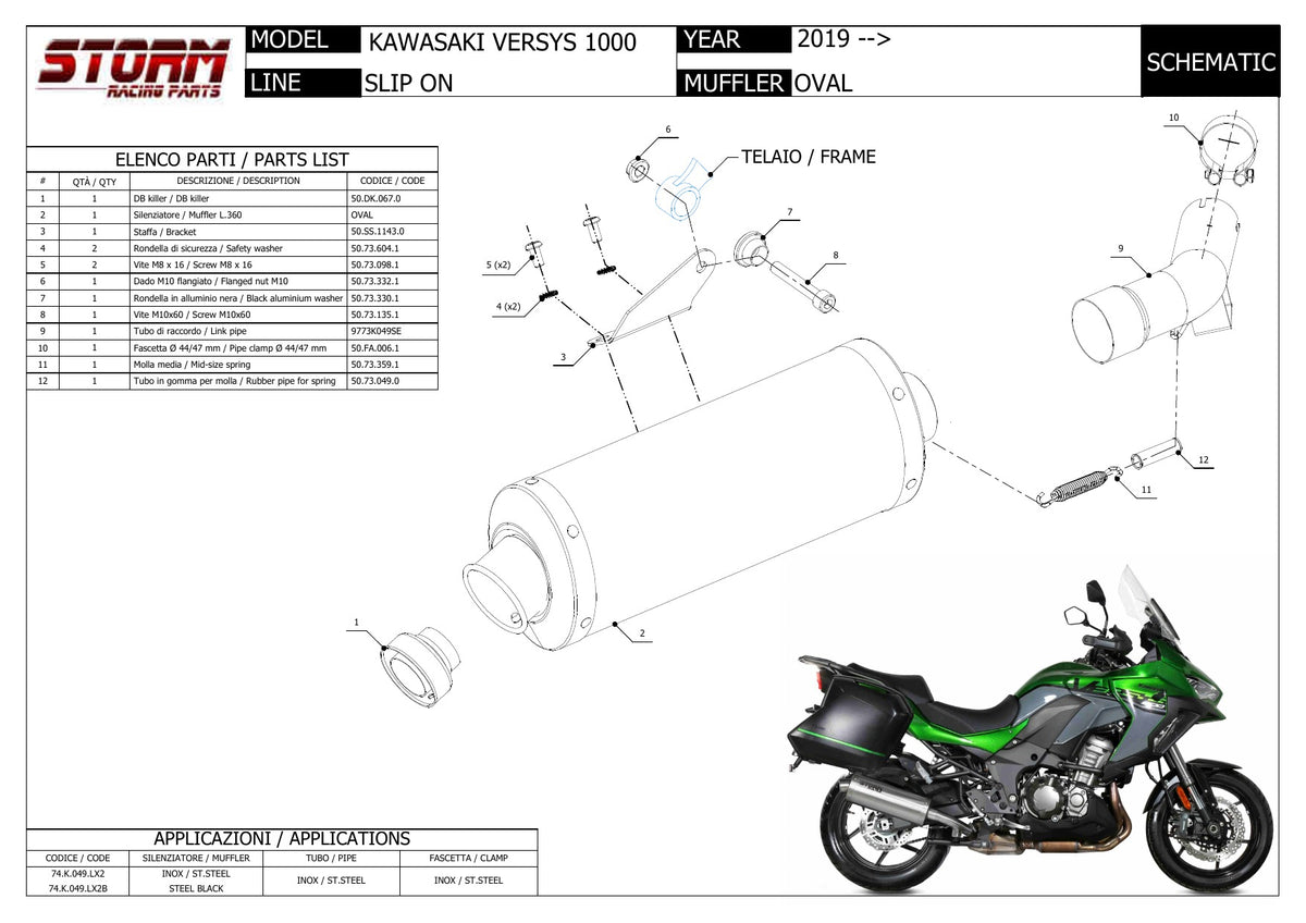 STORM OVAL Auspuff schwarz passend für KAWASAKI Versys 1000 2019-2024