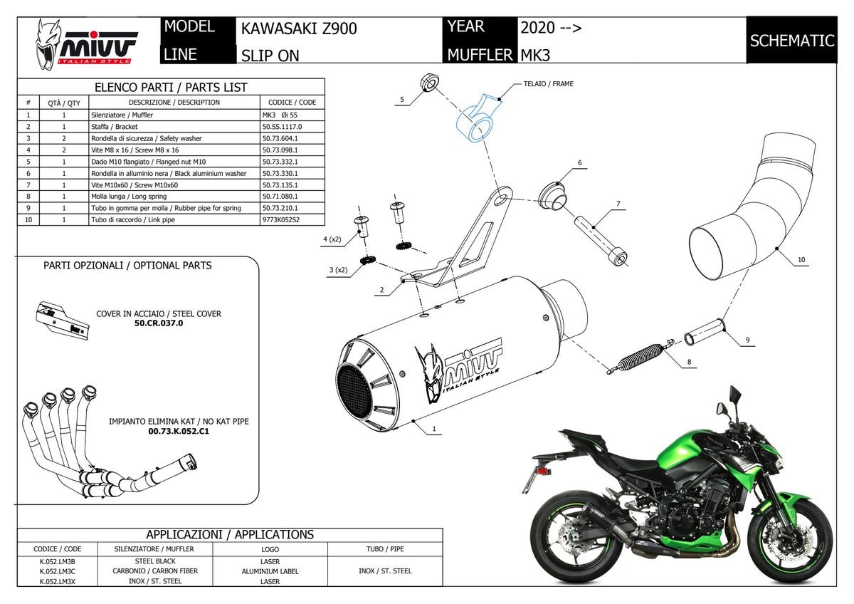 MIVV MK3 Auspuff schwarz passend für Kawasaki Z 900 2020-2024