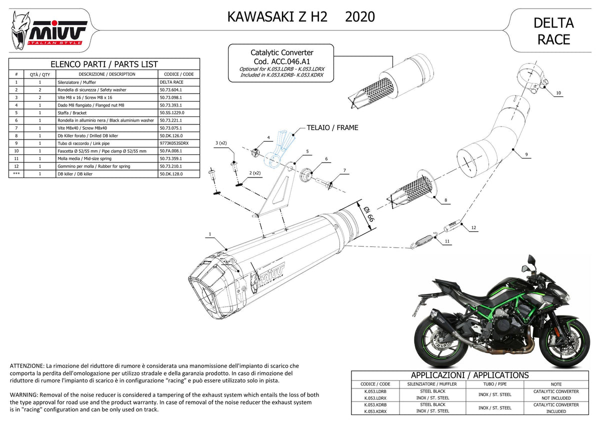 MIVV DELTA RACE Auspuff schwarz passend für KAWASAKI Z H2 / SE 2020-2024