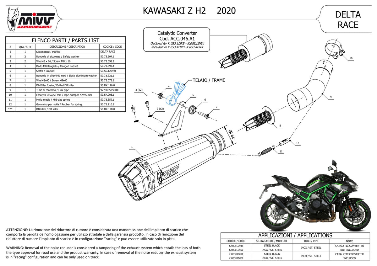 MIVV DELTA RACE Auspuff schwarz passend für Kawasaki Z H2 / SE 2020-2024