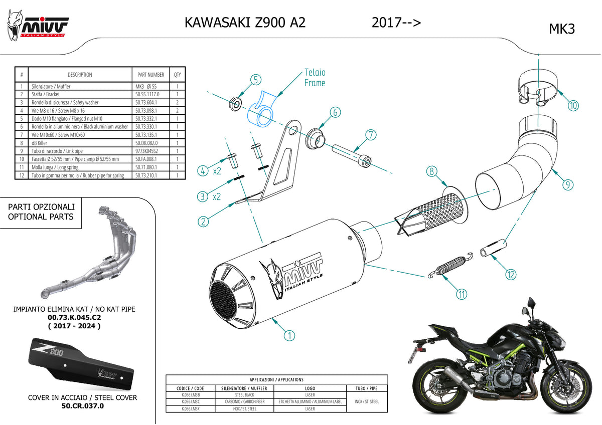 MIVV MK3 Auspuff schwarz passend für KAWASAKI Z900 A2 2017-2026