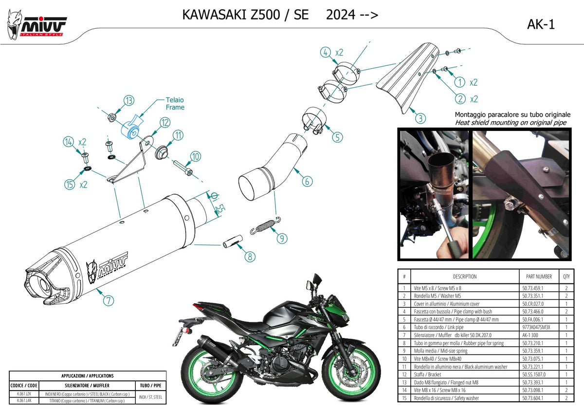 MIVV AK-1 Auspuff schwarz passend für KAWASAKI Z 500 / SE 2024-2026