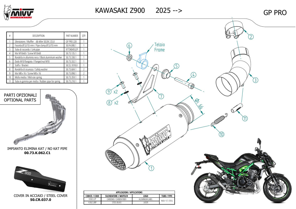 MIVV GPpro Auspuff Carbon passend für KAWASAKI Z 900 2025-2026