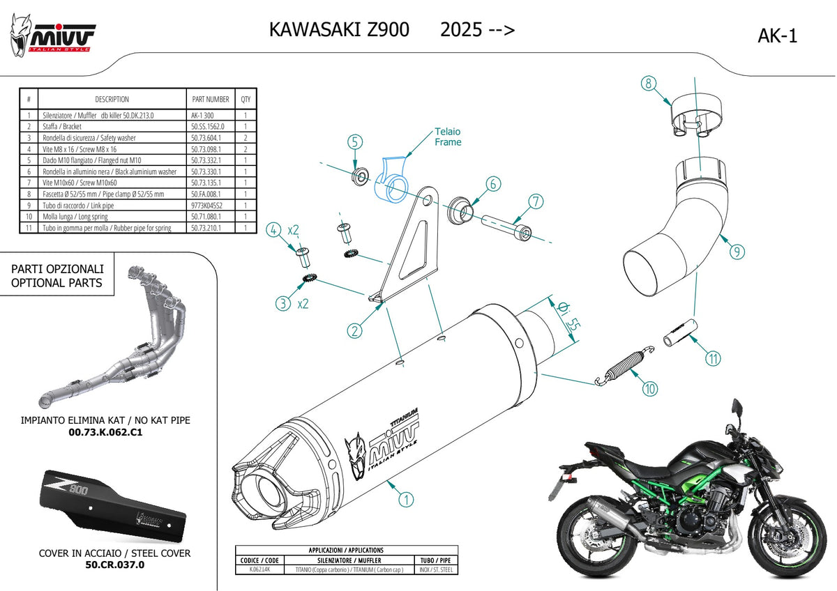 MIVV AK-1 Auspuff Titan passend für KAWASAKI Z 900 2025-2026