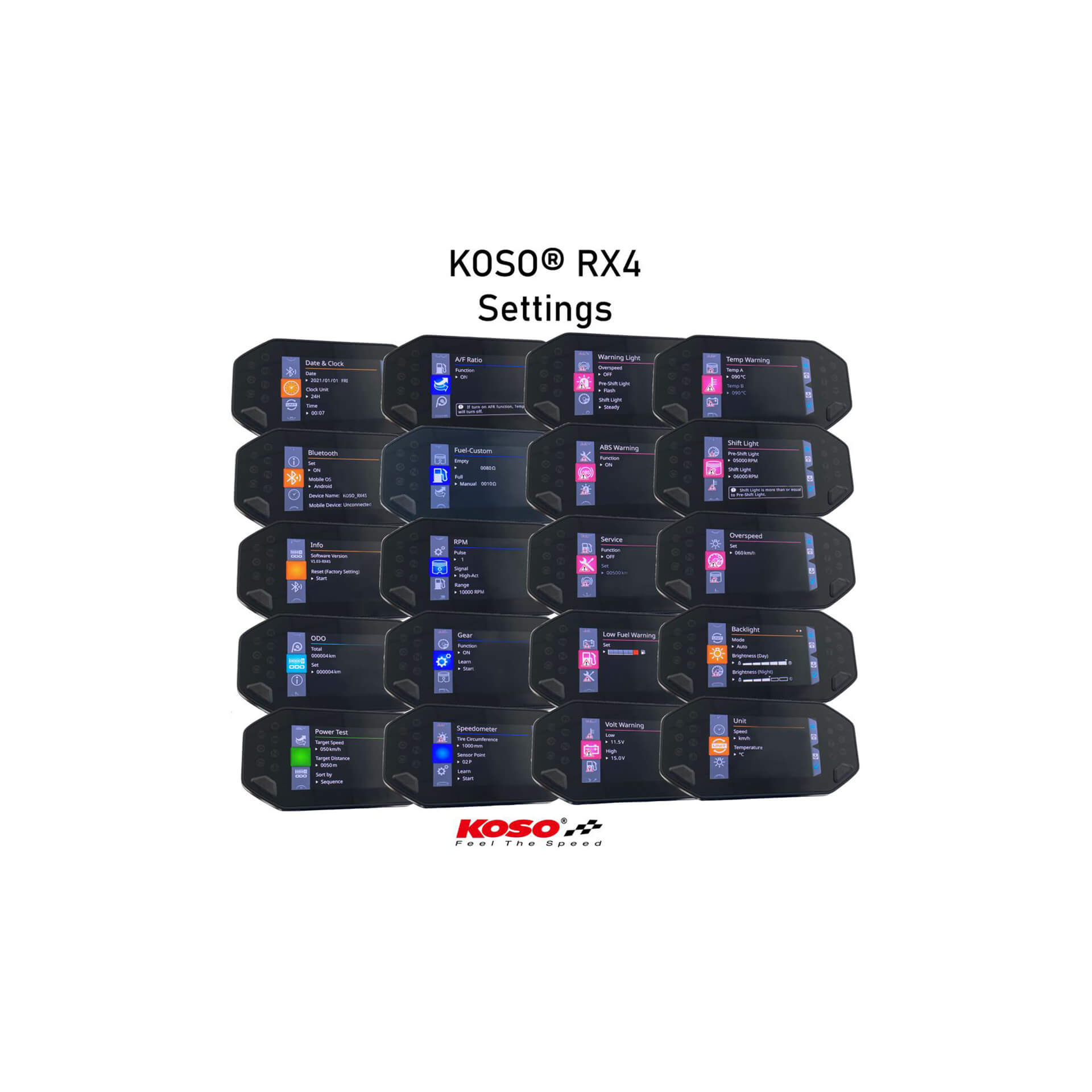 KOSO Digitales Multifunktions-Cockpit RX-4 passend für Yamaha MT-07 MT-09 XSR 700 XSR 900 - Kama Bike Parts