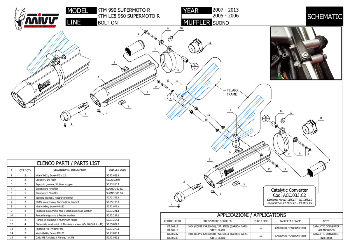 MIVV Suono Auspuff silber passend für KTM LC8 950 SUPERMOTO R 2005-2006