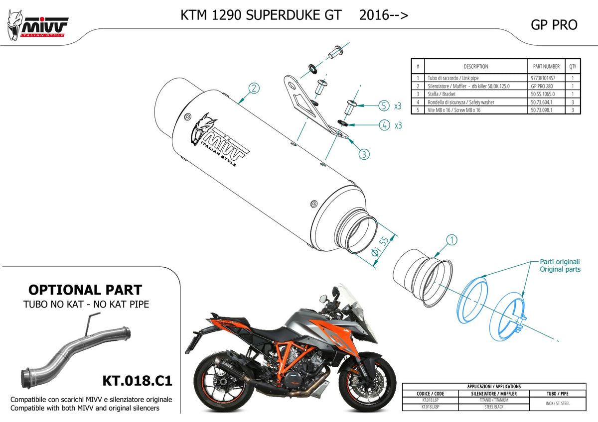 MIVV GPpro Auspuff schwarz passend für KTM 1290 SUPERDUKE GT 2016-2024