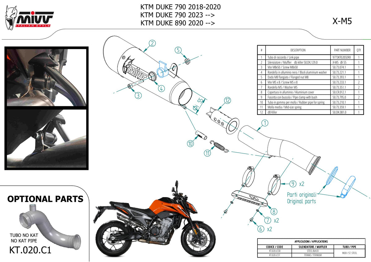 MIVV X-M5 Auspuff Titan passend für KTM 890 DUKE 2020-2024