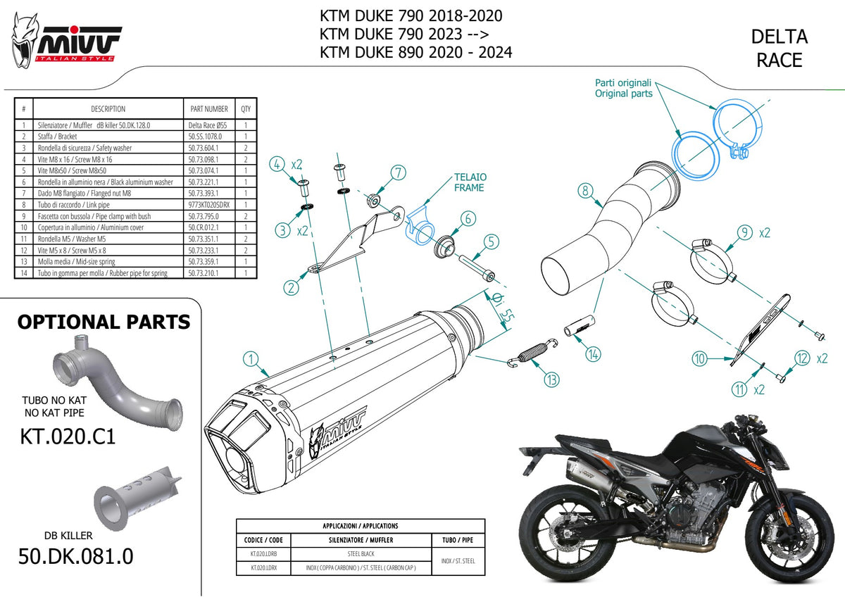 MIVV Delta Race Auspuff silber passend für KTM 890 DUKE 2020-2024
