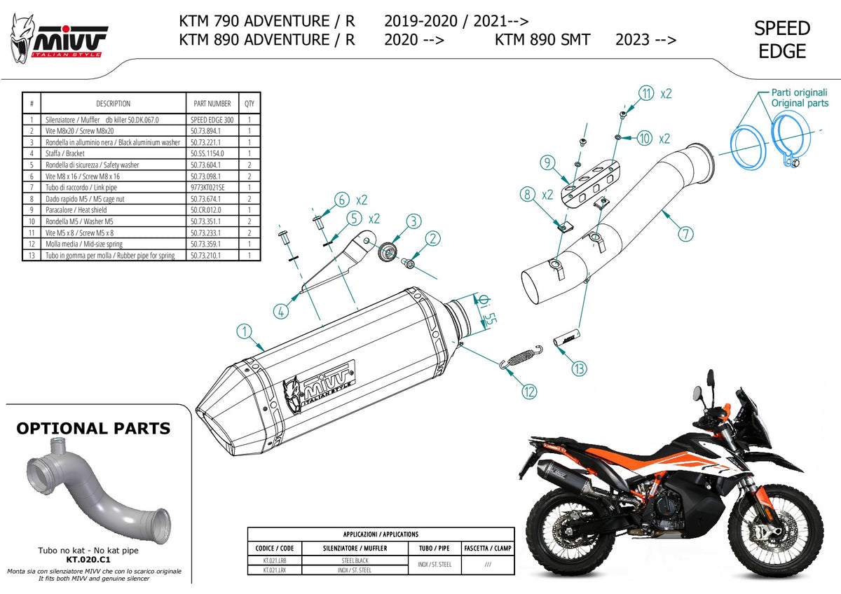 MIVV Speed Edge Auspuff Edelstahl passend für KTM 890 SMT 2023-2026