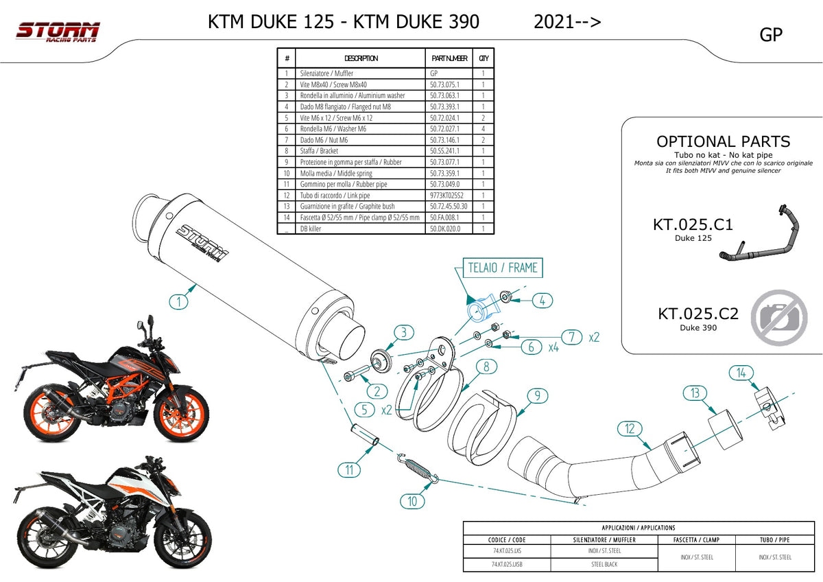 STORM GP Auspuff Edelstahl passend für KTM 125 DUKE 2021-2023