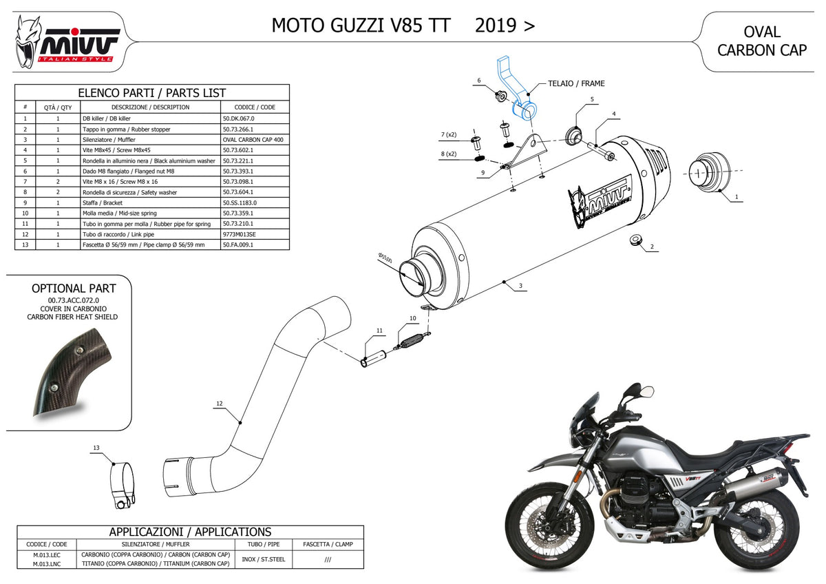 MIVV Oval Auspuff Carbon passend für MOTO GUZZI V85 TT 2019-2024