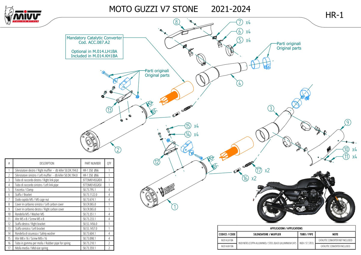 MIVV HR-1 Auspuff schwarz passend für MOTO GUZZI V7 STONE 2021-2024