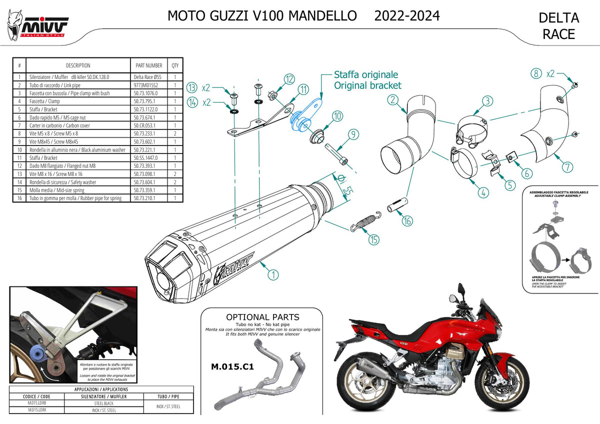 MIVV Delta Race Auspuff Edelstahl passend für MOTO GUZZI V100 MANDELLO 2022-2024