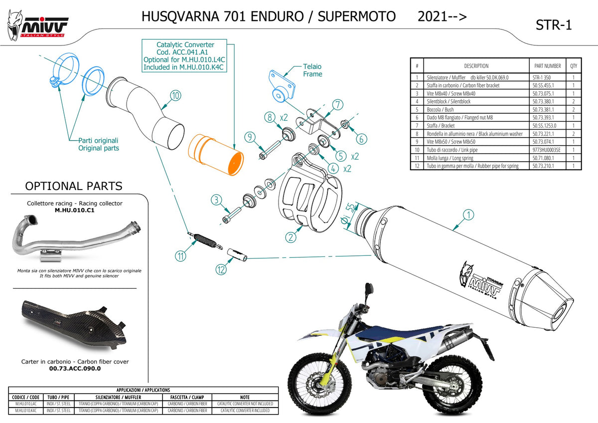 MIVV STR-1 Auspuff Titan passend für HUSQVARNA 701 Enduro / Supermoto 2021-2024