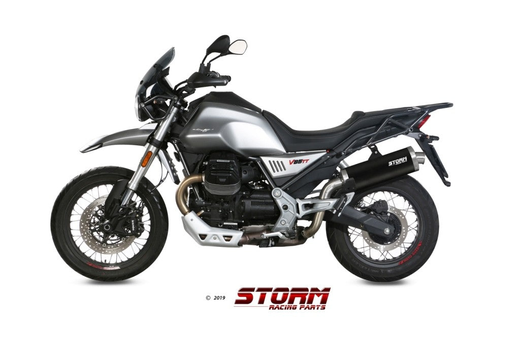 STORM OVAL Auspuff schwarz passend für Moto Guzzi V85 TT 2019-2024