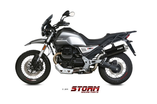 STORM OVAL Auspuff schwarz passend für Moto Guzzi V85 TT 2019-2024