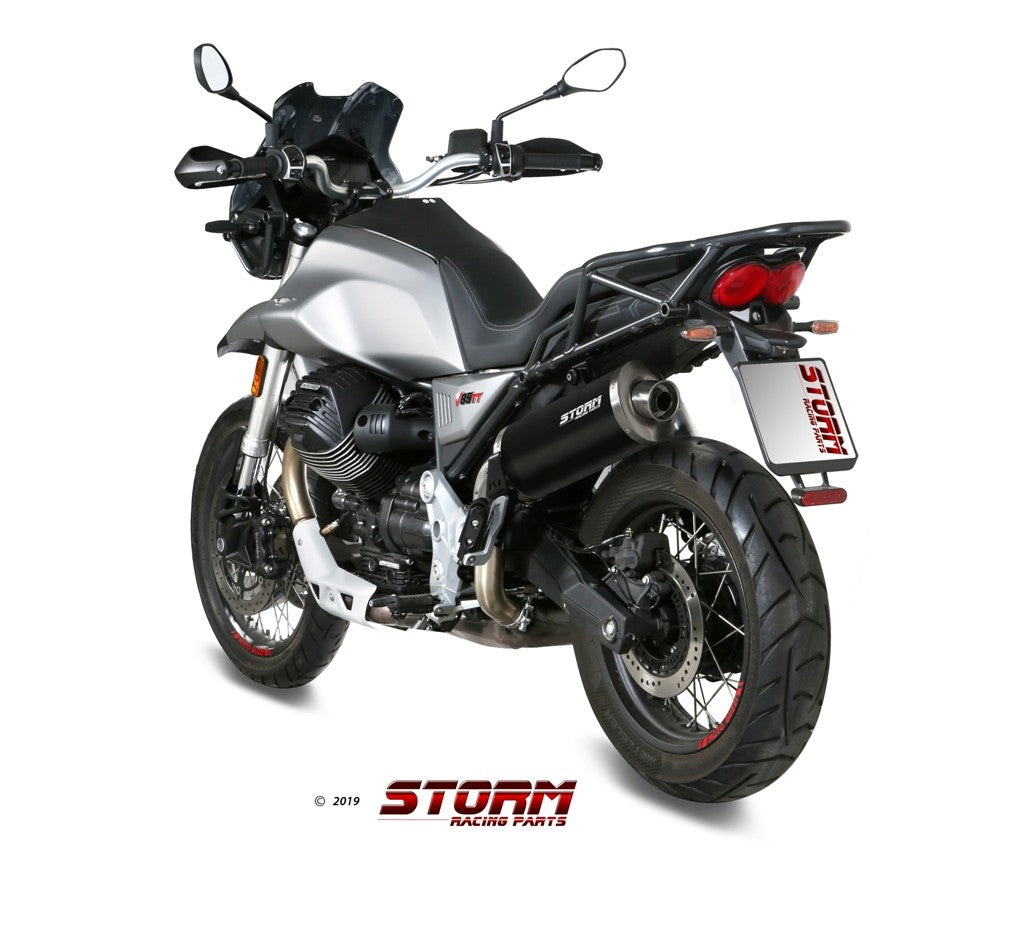 STORM OVAL Auspuff schwarz passend für Moto Guzzi V85 TT 2019-2024