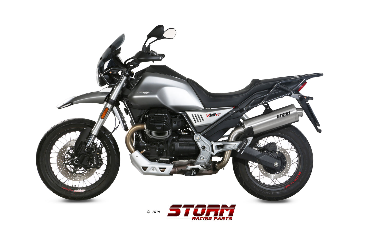 STORM OVAL Auspuff passend für Moto Guzzi V85 TT 19-22