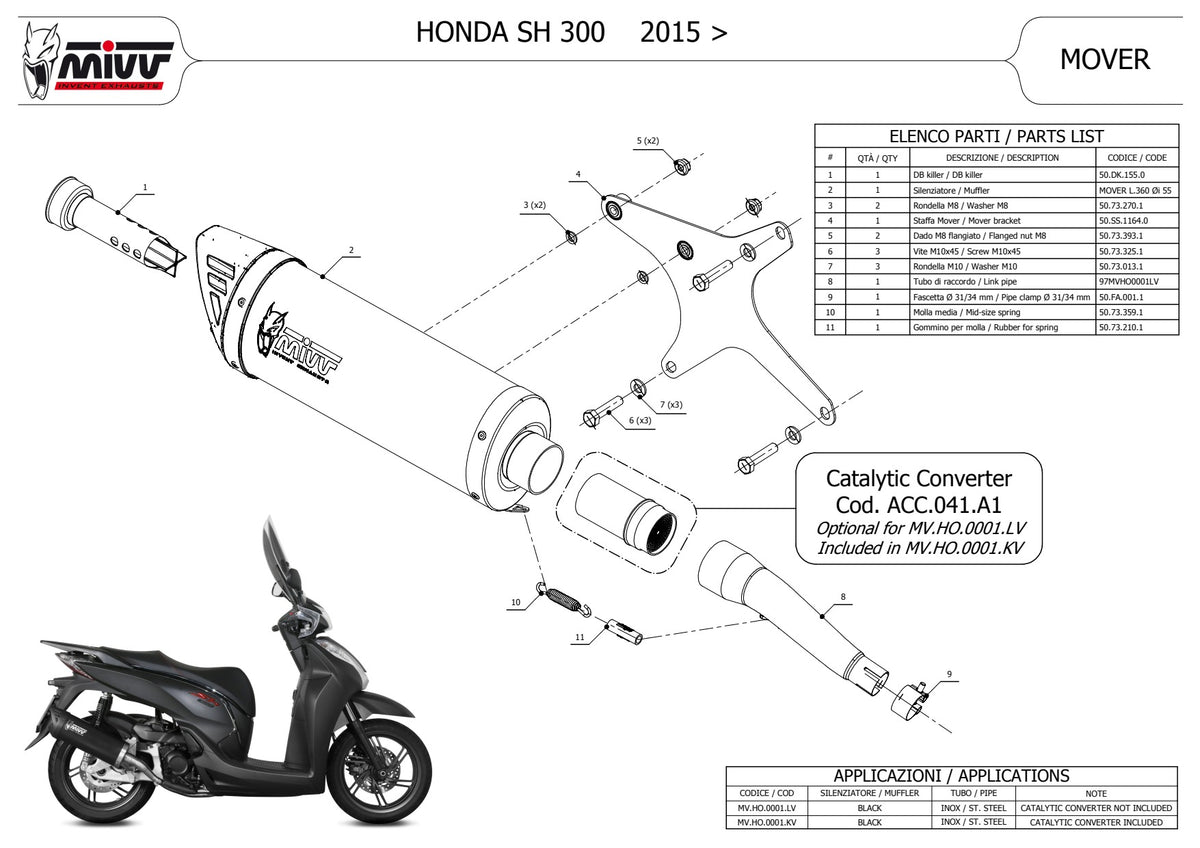 MIVV MOVER Auspuff schwarz passend für HONDA SH 300 2007-2020