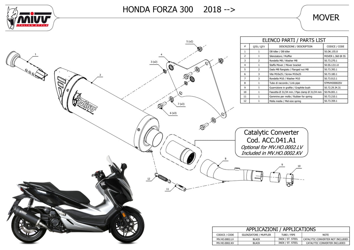 MIVV MOVER Auspuff schwarz passend für HONDA FORZA 300 2018-2020