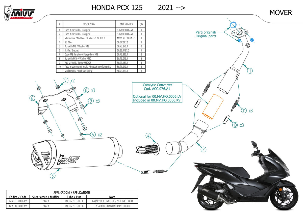 MIVV MOVER Auspuff Komplettanlage schwarz passend für HONDA PCX 125 2021-2024