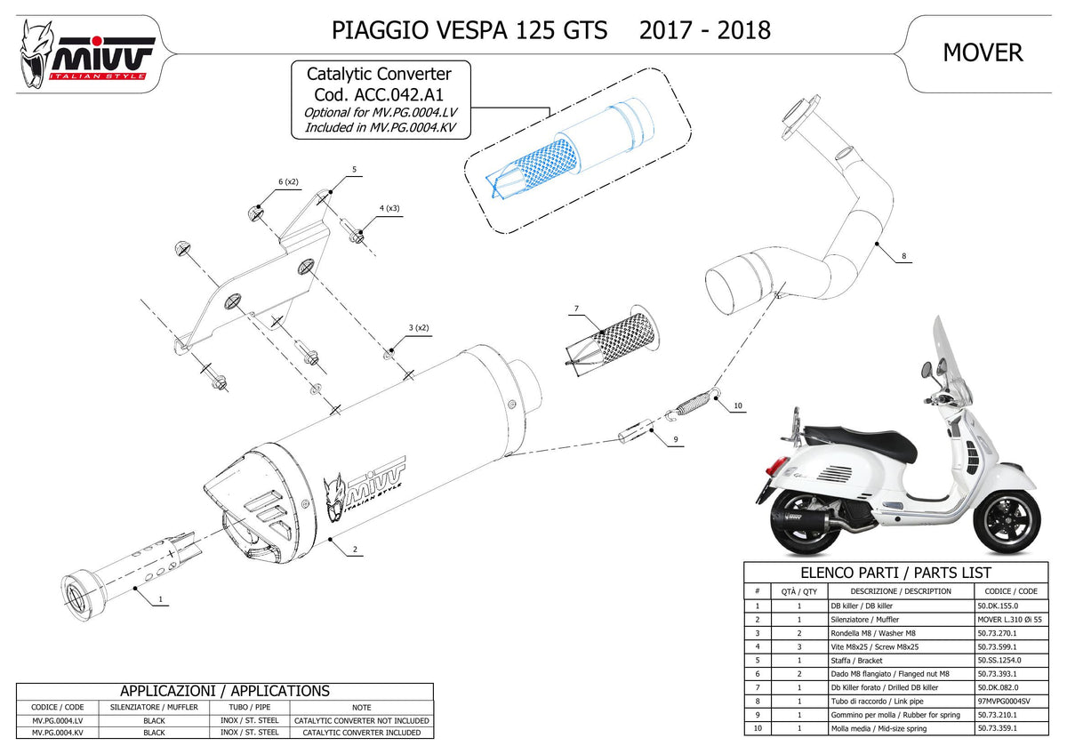MIVV MOVER Auspuff Komplettanlage passend für Piaggio Vespa GTS 125 2017-2018