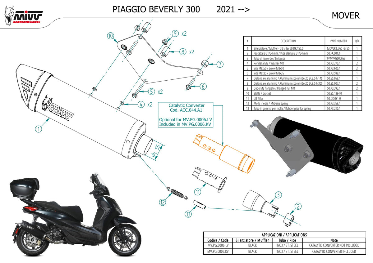 MIVV MOVER Auspuff Komplettanlage passend für PIAGGIO Beverly 300 2021-2024