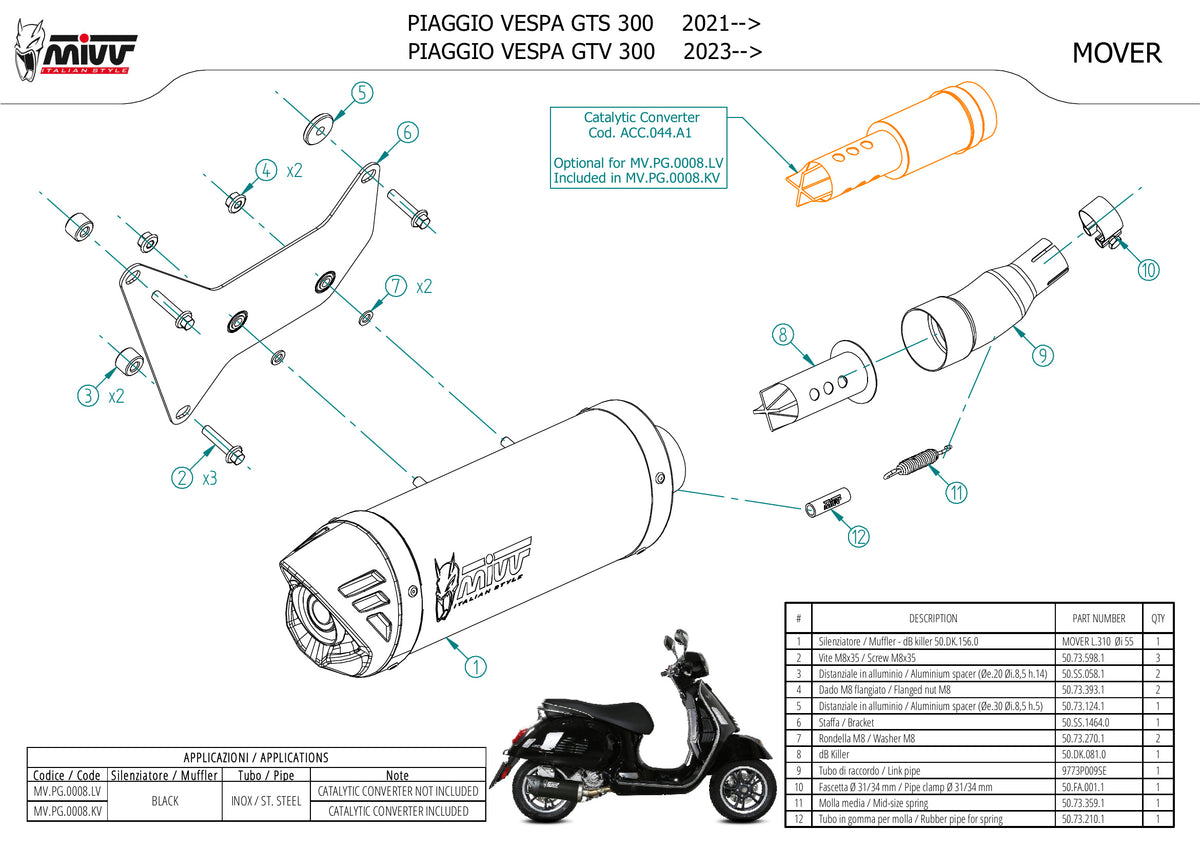 MIVV MOVER Auspuff schwarz passend für PIAGGIO VESPA GTS 300 2021-2024